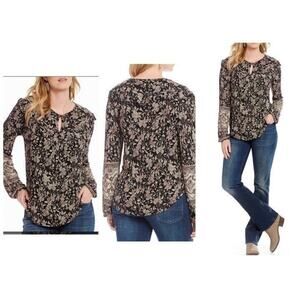 Lucky Brand Floral Ruffle Long Sleeve Blouse Medium
